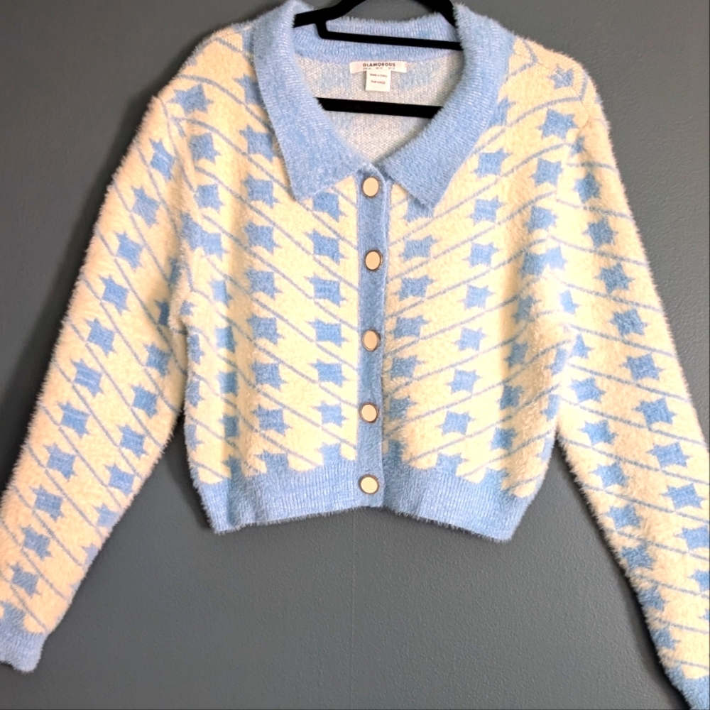Houndstooth cropped cardigan